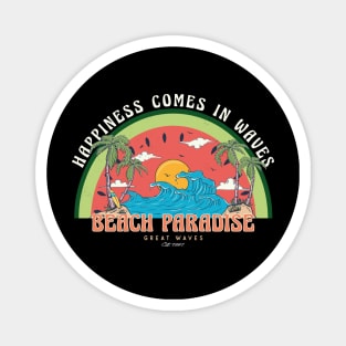 Vintage Beach Paradise Sunset Happiness comes in waves Magnet